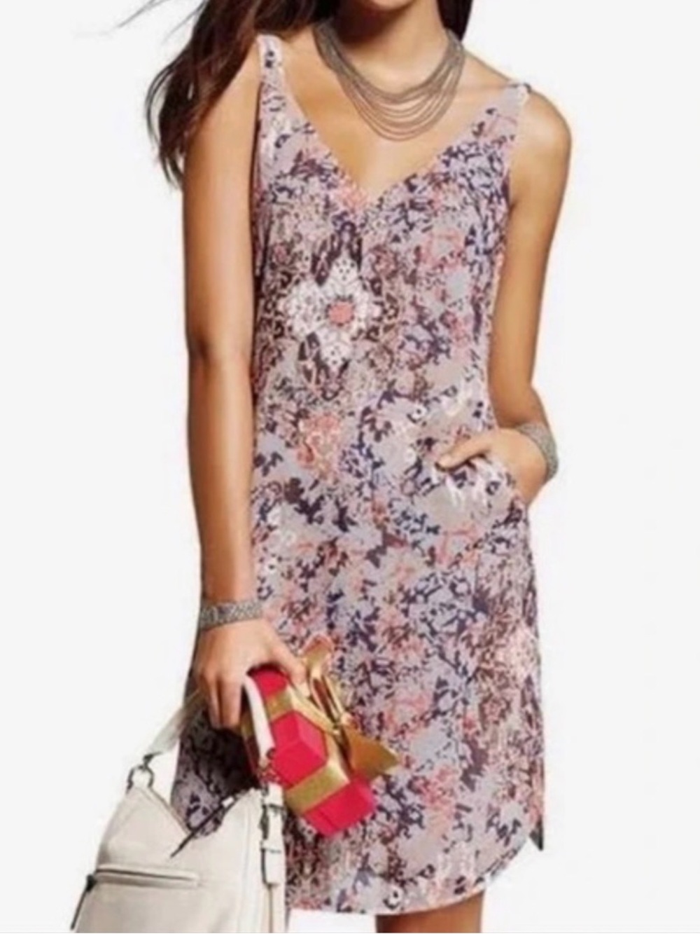 CAbi Fresco Shift Dress Abstract Colorful Sleeveless V Neck Slip Dress Boho sz M